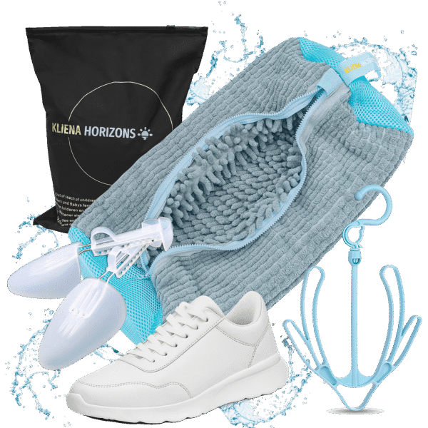 Waszak voor schoenen kopen heren dames Waszak voor schoenen set, grijs met schoenspanners en schoenhanger. Schoenenwaszak met premium packaging zwart